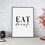 Violet Grace Eat Drink & Be Happy Set Of 3 Prints - Kitchen, Dining Room Wall Art - A5 A4 A3 Unframed Black And White Typography Print Picture Poster Home Décor