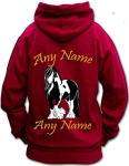 PERSONALISED HORSE RIDING HOODIE traditional PIEBALD GYPSY COB VANNER HEAVY HORSE