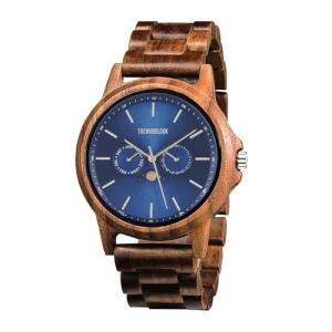 Personalised Mens Wooden Watch – Blue Face Gents Wristwatch, Wedding Day Gift for Groom from Bride, Anniversary Present for Spouse, 50th Birthday Idea for Him, Rustic Natural Wood Timepiece