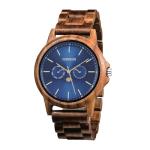 Personalised Mens Wooden Watch – Blue Face Gents Wristwatch, Wedding Day Gift for Groom from Bride, Anniversary Present for Spouse, 50th Birthday Idea for Him, Rustic Natural Wood Timepiece