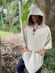 Handmade AKALIKO Hooded Poncho Cream Beige Handwoven Wool Premium Pure Cashmere Pockets Hood Minimalist Simple Zen Gypsy Festival Mexican Boho AJJAYA