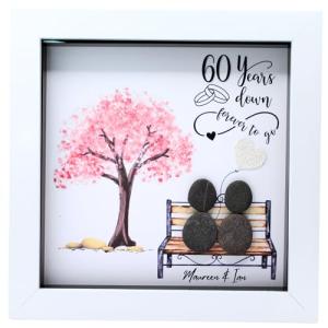 Personalised 60th Wedding Anniversary Pebble Art Picture - Handmade 60th Wedding Anniversary Gifts For Her - Customised Diamond Anniversary Gifts for Couple - Handmade Anniversary Gifts for Parents