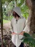 Handmade AKALIKO Hooded Poncho Cream Beige Handwoven Wool Premium Pure Cashmere Pockets Hood Minimalist Simple Zen Gypsy Festival Mexican Boho AJJAYA