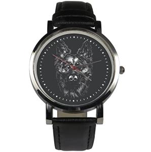 German Shepherd wristwatch design. Stoic dog design, mono chrome line art, nifty watch for any German Shepherd lover or animal lover (Black)