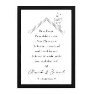 Beecreative PERSONALISED New Home Gifts for Couple - Unique Gift Idea for House Warming Presents - Custom Print with Couples and Family Names - New Adventures and New Memories Keepsake