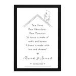 Beecreative PERSONALISED New Home Gifts for Couple - Unique Gift Idea for House Warming Presents - Custom Print with Couples and Family Names - New Adventures and New Memories Keepsake