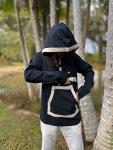 Handmade KINO Organic Hemp and Cotton Mens Hoodie Black, Long sleeves Pockets Handmade Eco friendly Boho Earthy Primitive Ceremony Festival AJJAYA