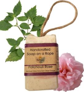 Soap on a Rope - Patchouli Rose - Plastic Free - Vegan - Palm Free Handmade in Devon uk - The Natural Spa Natural soap bar for Men and Women