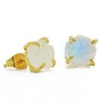 Gempires Natural Raw Rainbow Moonstone Prong Setting Stud Earrings, 8-10 mm Crystals Earring, June Birthstone, Handmade Jewelry, Gift for Her (Rainbow Moonstone)