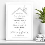 Beecreative PERSONALISED New Home Gifts for Couple - Unique Gift Idea for House Warming Presents - Custom Print with Couples and Family Names - New Adventures and New Memories Keepsake