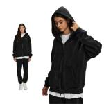 DSFIHJO Hooded Sweatshirt Men Wax Printing Vintage Hoodies Oversized Loose Zipper Water Washed Plush(Black,S)