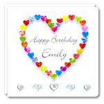 Personalised Birthday Card with Name - Handmade Colourful Love Heart Card for Her – Wife, Daughter