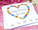 Personalised Birthday Card with Name - Handmade Colourful Love Heart Card for Her – Wife, Daughter