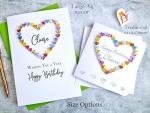 Personalised Birthday Card with Name - Handmade Colourful Love Heart Card for Her – Wife, Daughter