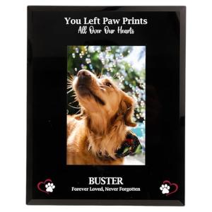 Dog Memorial Gift, Pet Remembrance Picture Frame, Personalised Dog Memorial Photo Frame Gift Keepsake Paw Print in Heart 6X4 OR 7X5 (Black)