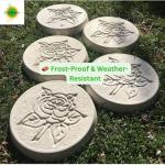 Garden Rose Stepping Stones – Pack of 6 Decorative Concrete Path Pavers (Frost-Proof, Weather-Resistant) – Hand-Cast White Rose Design by FunkyRustics