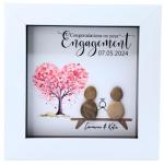 Personalised Engagement Pebble Art Picture - Handmade Engagement Gifts and Presents for Couples, Unique and Beautiful Keepsake Frame to Commemorate Your Fiances Special Day (Love Heart Tree)