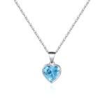 Heart Pendant Necklace for Women, Blue Aquamarine Crystal, Sterling Silver Chain, March Birthstone