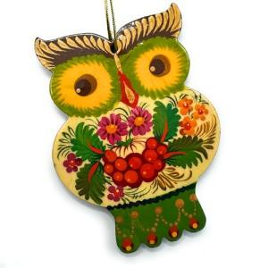 Christmas Ornament Owl Wooden Ukrainian Country Hand-painted 2,6 х 3,7 х 0,2 Inch Bird Boho Decoration for Hanging and Collectible for Owls Lovers
