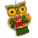Christmas Ornament Owl Wooden Ukrainian Country Hand-painted 2,6 х 3,7 х 0,2 Inch Bird Boho Decoration for Hanging and Collectible for Owls Lovers