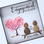 Personalised Engagement Pebble Art Picture - Handmade Engagement Gifts and Presents for Couples, Unique and Beautiful Keepsake Frame to Commemorate Your Fiances Special Day (Love Heart Tree)