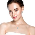 Heart Pendant Necklace for Women, Blue Aquamarine Crystal, Sterling Silver Chain, March Birthstone