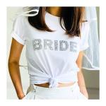 Pomchick - Bride T-Shirt with Sparkly Rhinestone Letters | Bridal Shower Engagement Gift for Her Women Woman | Bride to Be Shirt | Mrs Wedding Tee | Hen Party Bachelorette Parties (M, White)