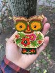 Christmas Ornament Owl Wooden Ukrainian Country Hand-painted 2,6 х 3,7 х 0,2 Inch Bird Boho Decoration for Hanging and Collectible for Owls Lovers