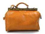 Ladies leather handbag doctor bag handheld shoulder bag medical purse honey made in Italy