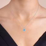 Heart Pendant Necklace for Women, Blue Aquamarine Crystal, Sterling Silver Chain, March Birthstone