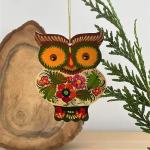 Christmas Ornament Owl Wooden Ukrainian Country Hand-painted 2,6 х 3,7 х 0,2 Inch Bird Boho Decoration for Hanging and Collectible for Owls Lovers