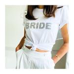 Pomchick - Bride T-Shirt with Sparkly Rhinestone Letters | Bridal Shower Engagement Gift for Her Women Woman | Bride to Be Shirt | Mrs Wedding Tee | Hen Party Bachelorette Parties (M, White)