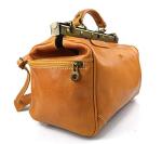 Ladies leather handbag doctor bag handheld shoulder bag medical purse honey made in Italy