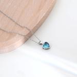 Heart Pendant Necklace for Women, Blue Aquamarine Crystal, Sterling Silver Chain, March Birthstone