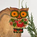 Christmas Ornament Owl Wooden Ukrainian Country Hand-painted 2,6 х 3,7 х 0,2 Inch Bird Boho Decoration for Hanging and Collectible for Owls Lovers
