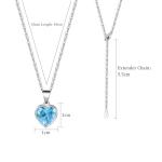 Heart Pendant Necklace for Women, Blue Aquamarine Crystal, Sterling Silver Chain, March Birthstone