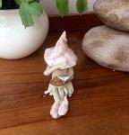 Shy fairy figurine, fairy garden ornament, ceramic pixie plant pot ornament. Coral.