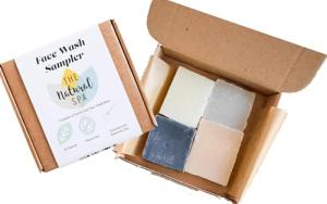 the Natural Spa Face Wash Bar Sampler Box, Includes 4 Handcrafted Vegan Face Soap Bars, Unique Beauty Gifts Sets for Women, Gift-Ready Skin Care Bars in Letterbox Packaging, Box of 4 15g bars