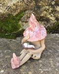 Shy fairy figurine, fairy garden ornament, ceramic pixie plant pot ornament. Coral.