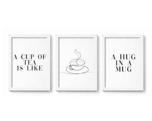 Set of 3 Tea Lover Prints, Tea Quote Wall Art Prints, Unframed Kitchen Artwork, Kitchen Home Décor - A5 A4 A3 Black And White Line Wall Art