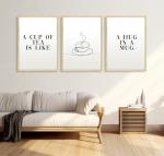 Set of 3 Tea Lover Prints, Tea Quote Wall Art Prints, Unframed Kitchen Artwork, Kitchen Home Décor - A5 A4 A3 Black And White Line Wall Art