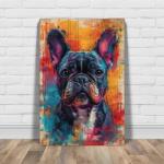 French Bulldog Painted Illustration Canvas Art Print - Vivid, Canine, Wall Decor, Modern Abstract, Collectible, Pet Lover