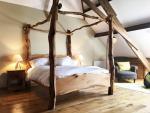 Natural Rustic Four-Poster King-Size Wooden Bed, Untreated Wood, Unique Branch Design