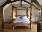 Natural Rustic Four-Poster King-Size Wooden Bed, Untreated Wood, Unique Branch Design