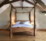 Natural Rustic Four-Poster King-Size Wooden Bed, Untreated Wood, Unique Branch Design