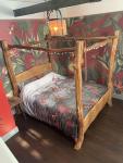 Natural Rustic Four-Poster King-Size Wooden Bed, Untreated Wood, Unique Branch Design