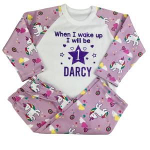 Girls Personalised Birthday Princess Pyjamas, When I Wake Up Birthday Girls Unicorn PJs (4-5 Years)