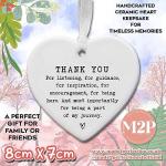 Thank You Ceramic Heart Keepsake – Appreciation Gift – Hanging Ornament with Ribbon – 8cm x 7cm (Thank you 1)