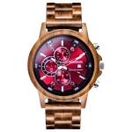 Mens Wooden Chronograph Watch with Red Dial For Ruby Anniversary, 40th Wedding Anniversary Present for Husband, Walnut Wood Wristwatch, Birthday or Fathers Day Idea