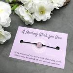 Vilda Jewellery ROSE QUARTZ Wish Bracelet, 'A Healing Wish', Stone Bead and Black Hemp on Printed Card, 12 inches long, Adjustable Unisex, Friendship Anklet, Gift for Women